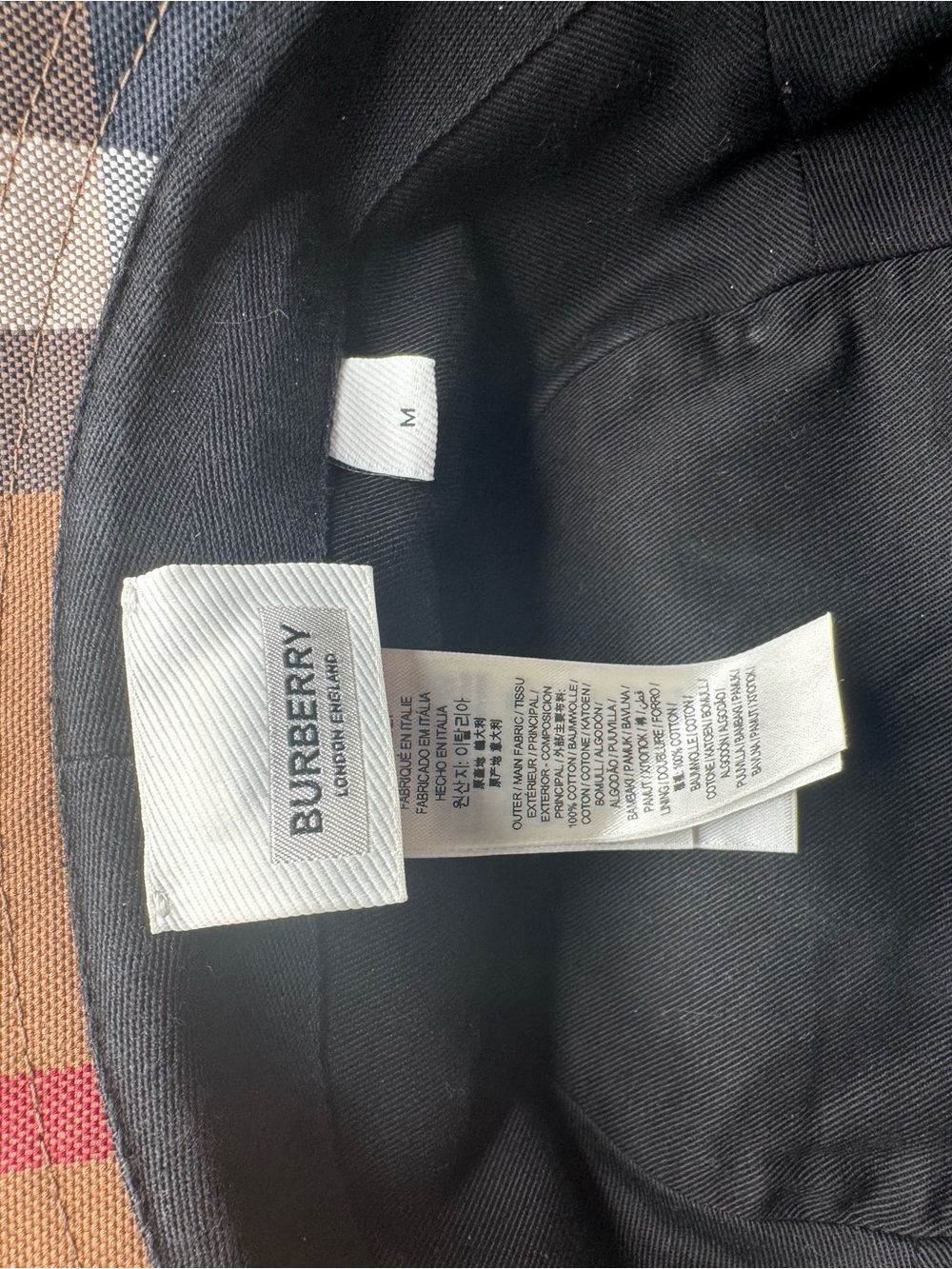 Burberry Check Cotton Canvas Bucket Hat in Birch brown SIZE M - Picture 4 of 5